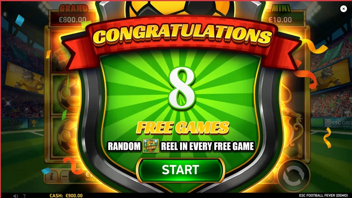 ESC Football Fever slot interface na may stadium theme