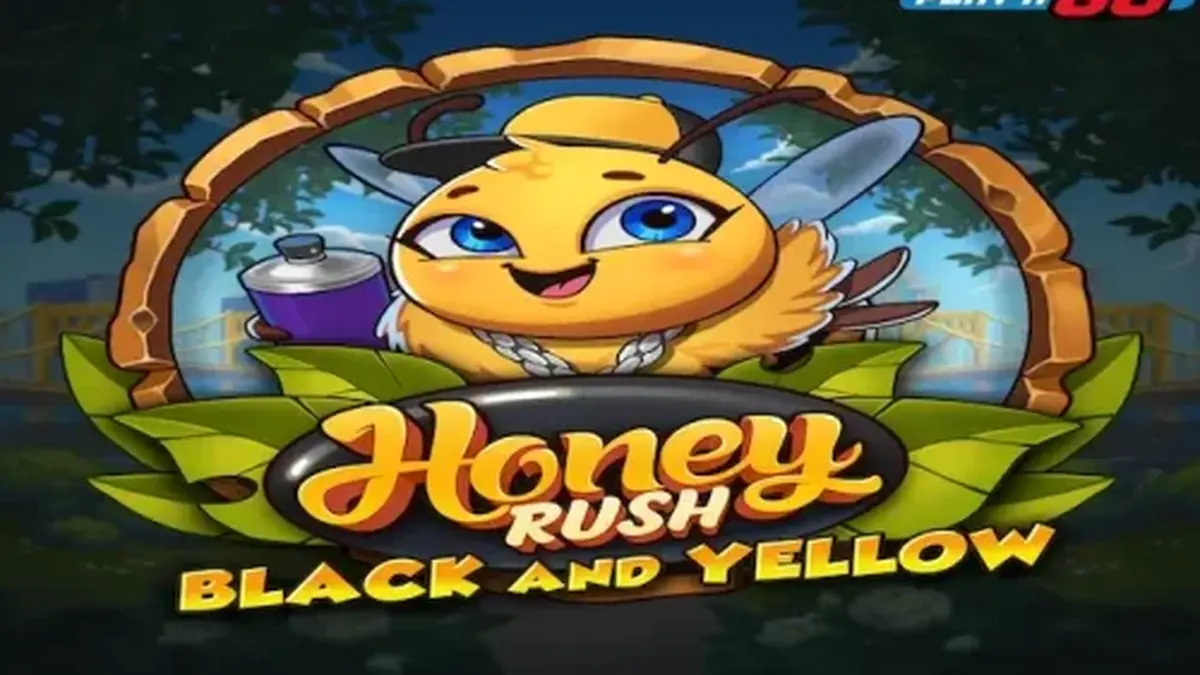Visual na presentasyon ng Honey Rush Black and Yellow slot na may neon city theme